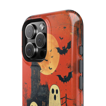 Haunted House & Ghosts MagSafe iPhone Case – Spooky Halloween Full Moon Design