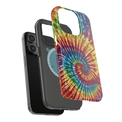 Vibrant Spiral Tie-Dye MagSafe Case – Retro Rainbow Design