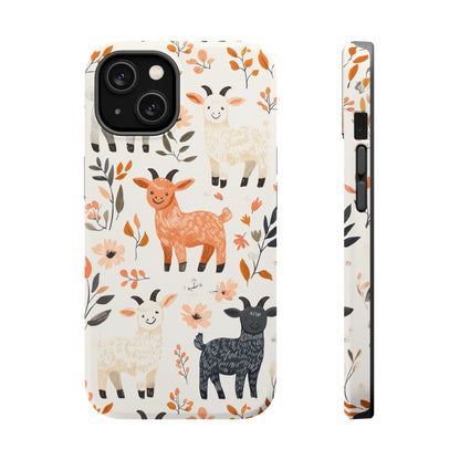 MagSafe iPhone Case: Smiley Goats & Dried Flowers – Vintage Charm