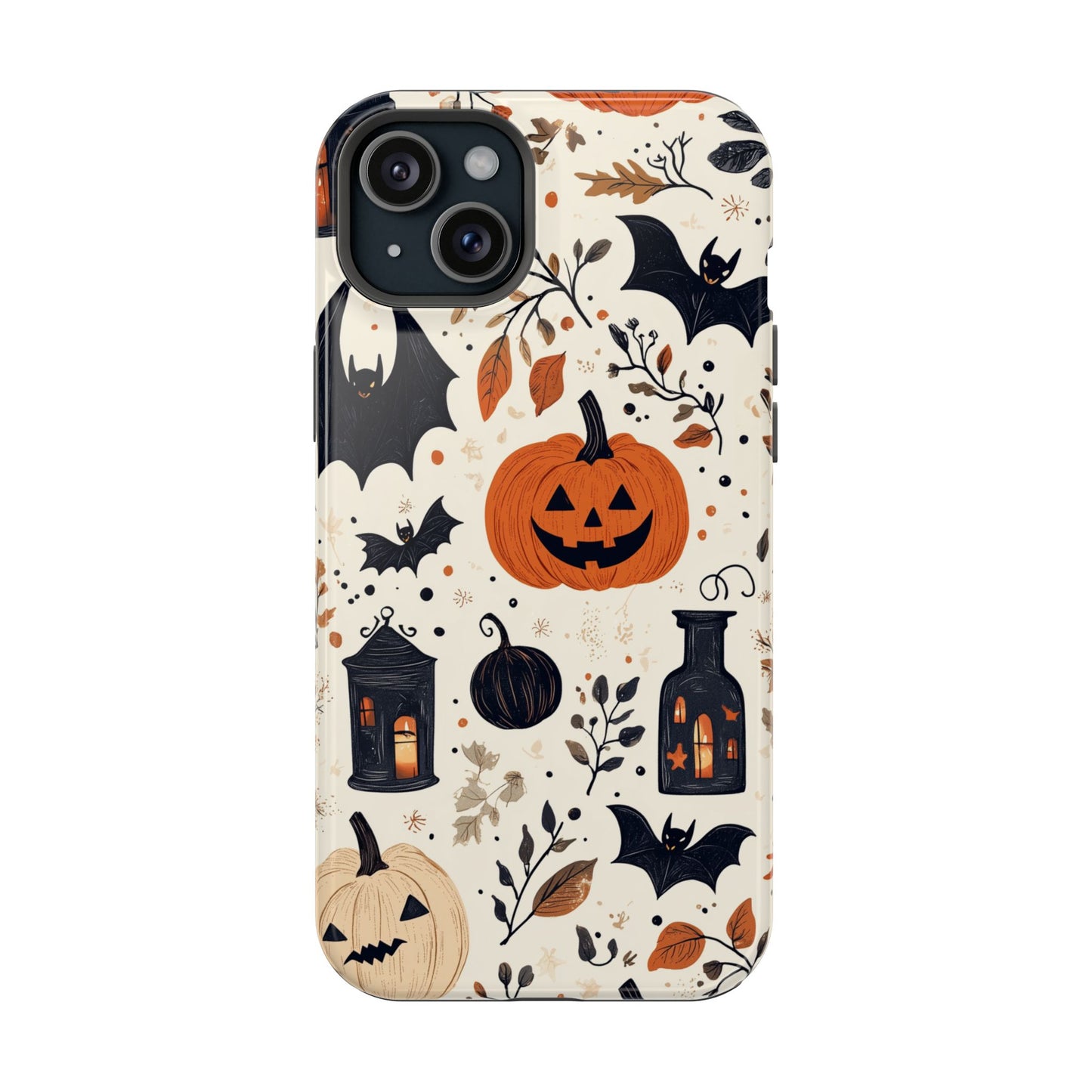 Charming Halloween MagSafe iPhone Case – Pumpkin, Bats, and Spooky Lantern Design