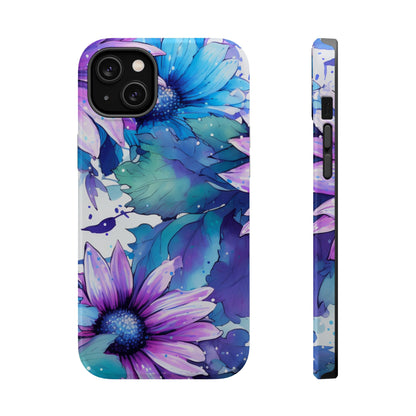 Purple & Teal Watercolor Floral MagSafe iPhone Case - Artistic Flower Design