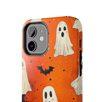 Spooky Ghosts & Bats iPhone Case – Vibrant Orange Halloween Design