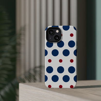 Bold Navy & Red Polka Dot Pattern – MagSafe iPhone Case