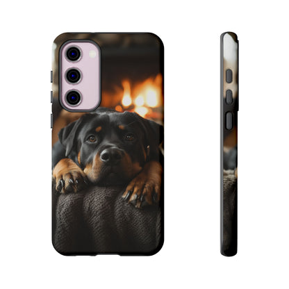 Cozy Rottweiler by the Fireplace Samsung Galaxy Case – Warm Rustic Design