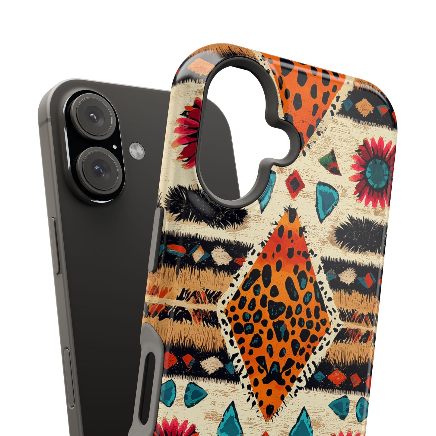 Wild Boho Leopard Print & Floral Tough MagSafe iPhone Case – Eclectic Tribal Design, Dual-Layer Protection