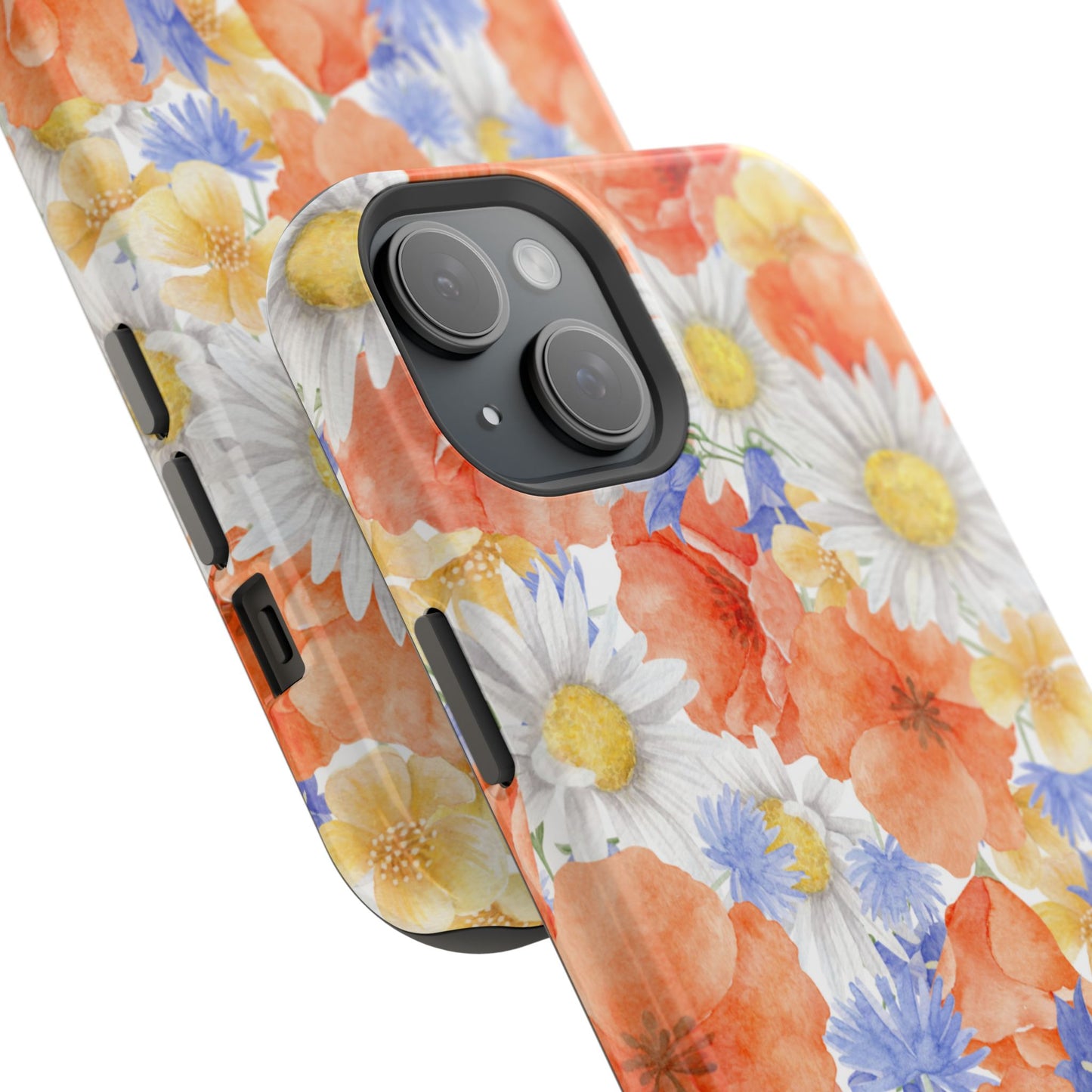 Watercolor Wildflower Pattern MagSafe iPhone Case – Durable Matte Finish with Daisy, Poppy & Cornflower Design