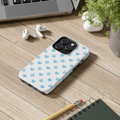 Blue Paw Prints & Hearts – Adorable and Durable iPhone Case for Pet Lovers