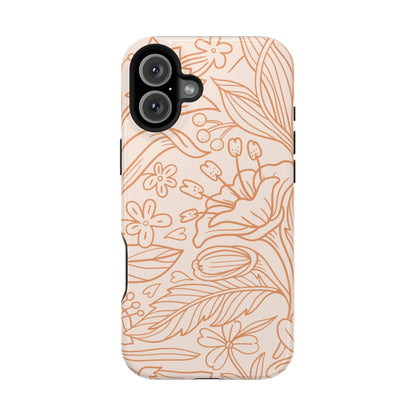 Soft Terracotta Floral Line Art Tough MagSafe iPhone Case – Minimalist Botanical Design with Dual-Layer Protection