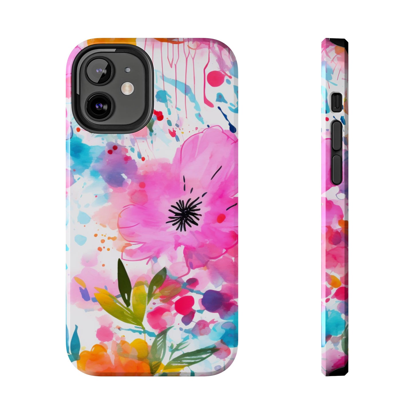 Color Splash Pink & Orange Watercolor Floral - iPhone Case