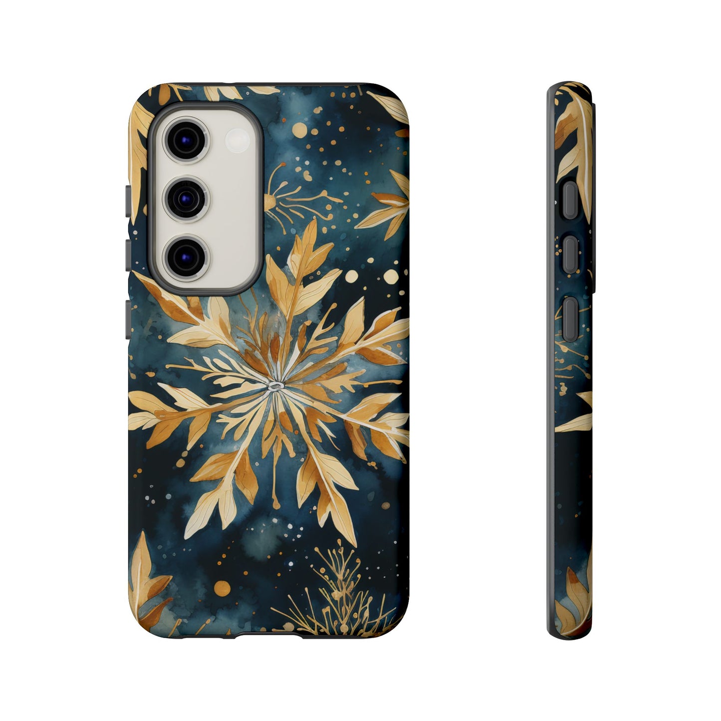 Gold Floral Snowflakes on Midnight Blue - Samsung Galaxy Series Case