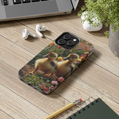 Charming Ducklings in Floral Garden - iPhone Case