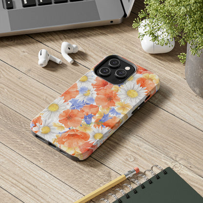 Watercolor Wildflower Pattern iPhone Case – Durable Matte Finish with Daisy, Poppy & Cornflower Design