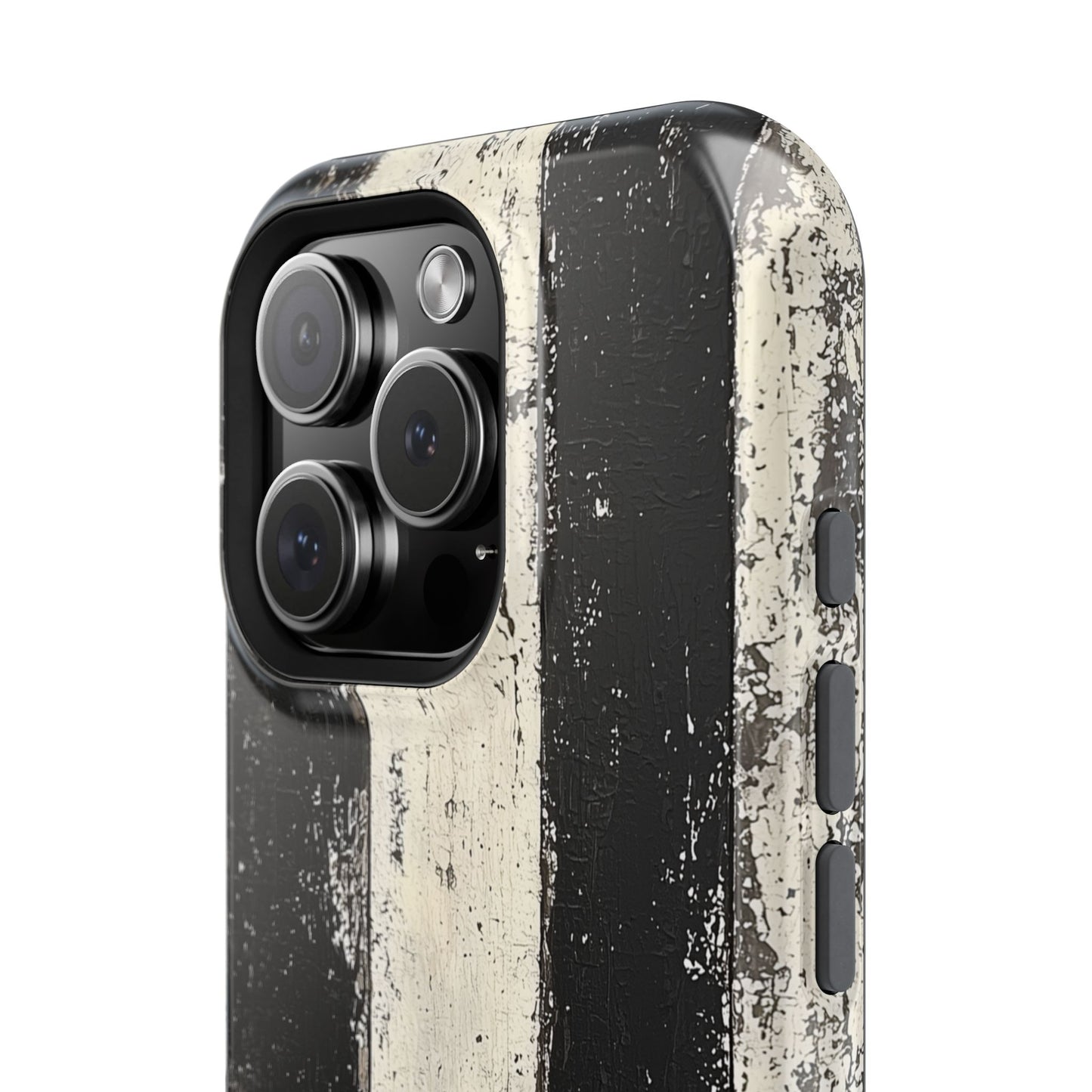 Vintage Vertical Stripe MagSafe iPhone Case - Black & White Grunge Design