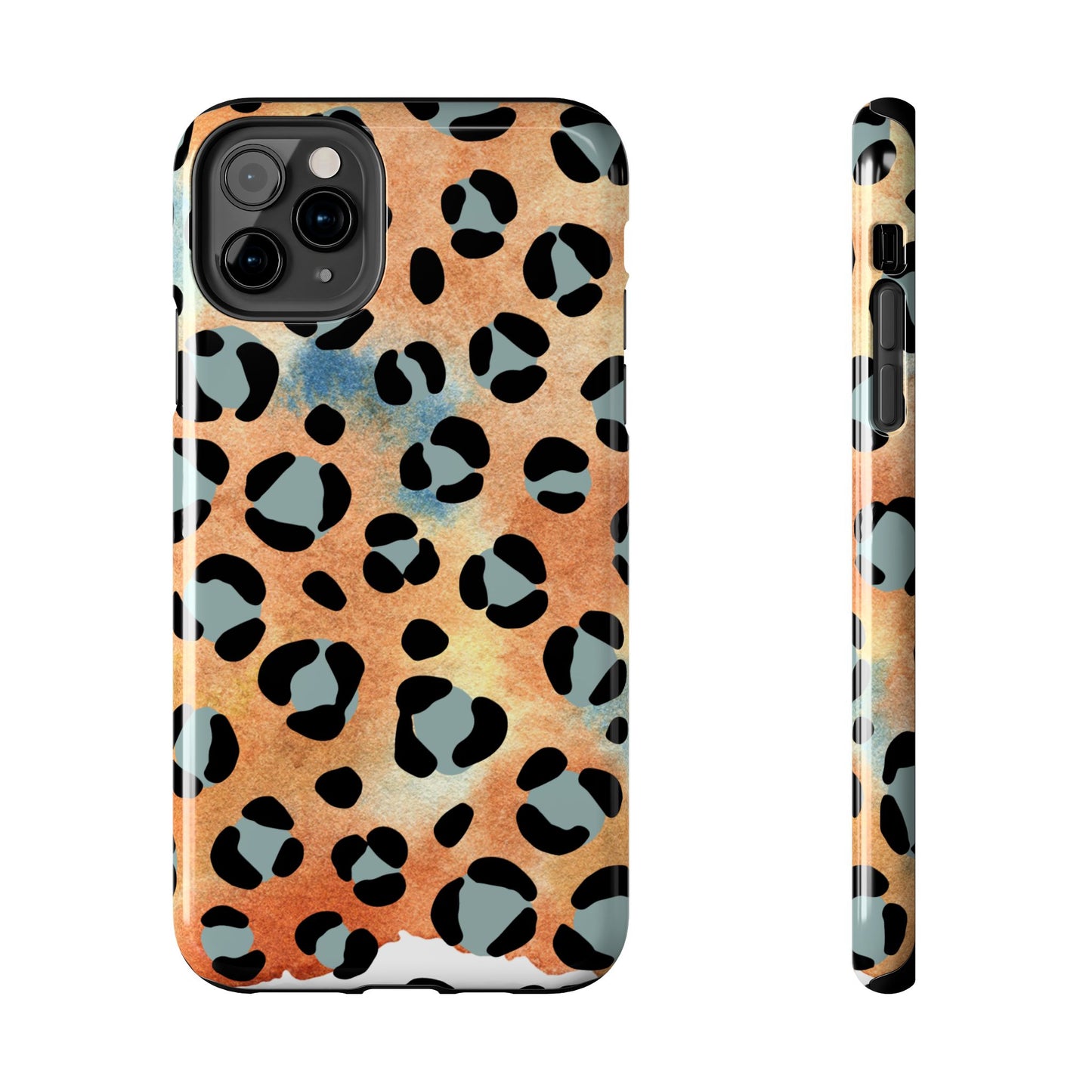 Sunset Watercolor Leopard Print Tough iPhone Case – Artistic Animal Pattern with Dual-Layer Protection