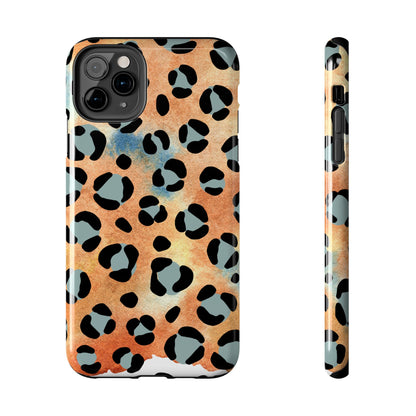 Sunset Watercolor Leopard Print Tough iPhone Case – Artistic Animal Pattern with Dual-Layer Protection