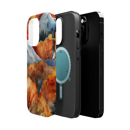 Autumn Mountain Forest Watercolor - MagSafe iPhone Case