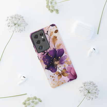 Elegant Purple & Gold Floral Samsung Galaxy Case - Luxe Flower Design