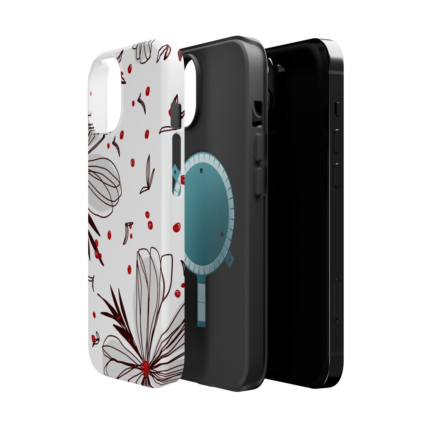 Minimalist Line Art Floral Tough MagSafe iPhone Case – Bold Red and Black Design, Shockproof Protection