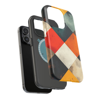 Geometric Retro MagSafe iPhone Case - Colorful Checkered Protective Cover