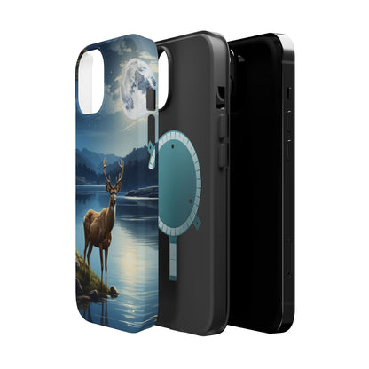 Moonlit Elegance: Stag by the Lake – MagSafe iPhone Case