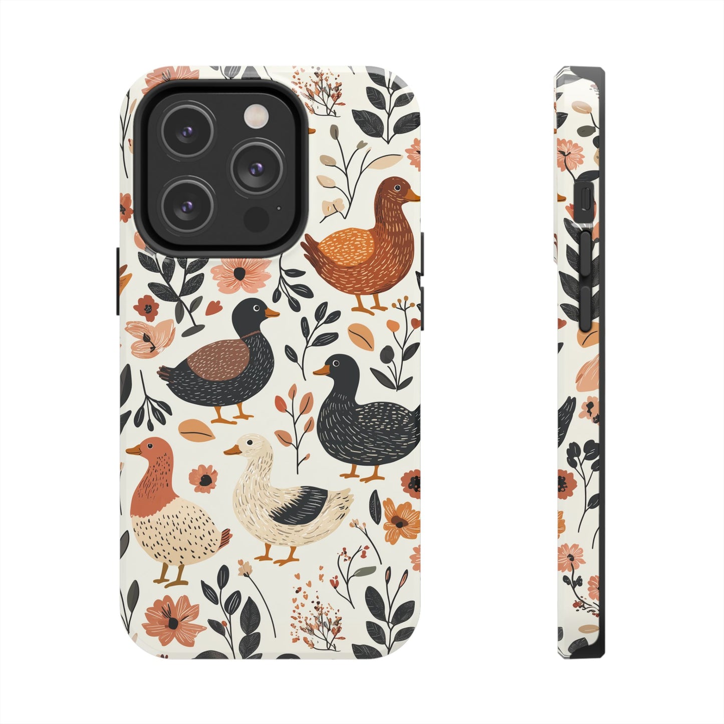 Farm Duck & Flowers iPhone Case – Vintage Floral Design