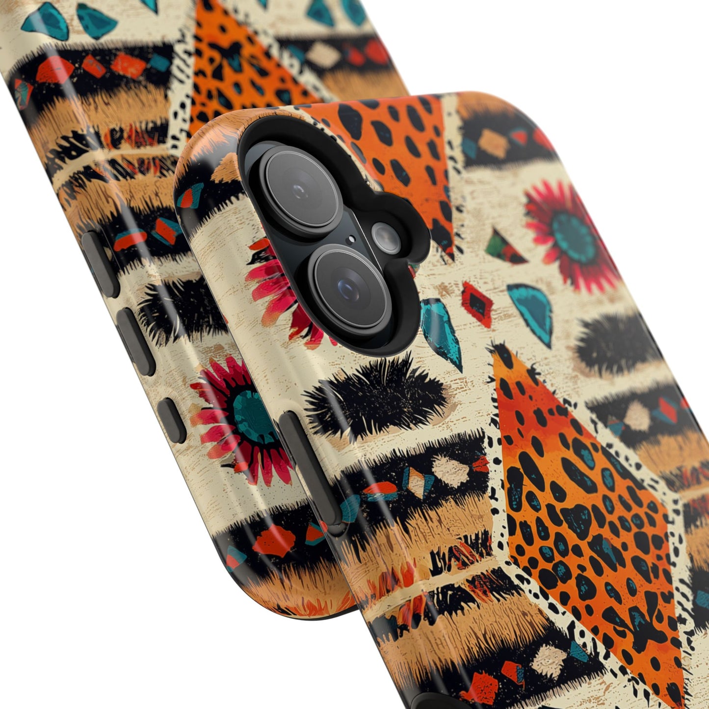 Wild Boho Leopard Print & Floral Tough MagSafe iPhone Case – Eclectic Tribal Design, Dual-Layer Protection