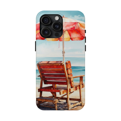 Beachfront Sunset Lounge iPhone Case – Vibrant Watercolor Design