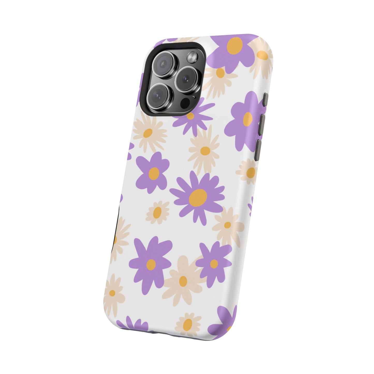 Retro Daisy Flower MagSafe iPhone Case – Pastel Purple & Cream Floral Design with Matte Finish