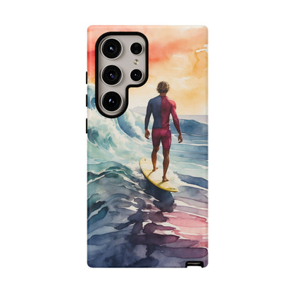 Surfer’s Sunset Wave Samsung Galaxy Case – Vibrant Watercolor Design