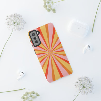 Bold Retro Sunburst Samsung Galaxy Case – Vibrant 70s-Inspired Rays in Orange, Pink, and Yellow