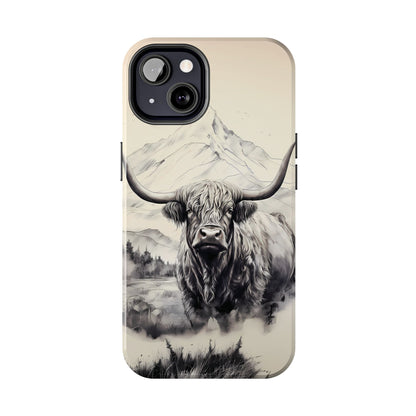 Highland Cow with Majestic Mountain Valley Backdrop | Western Cowgirl Phone Cases