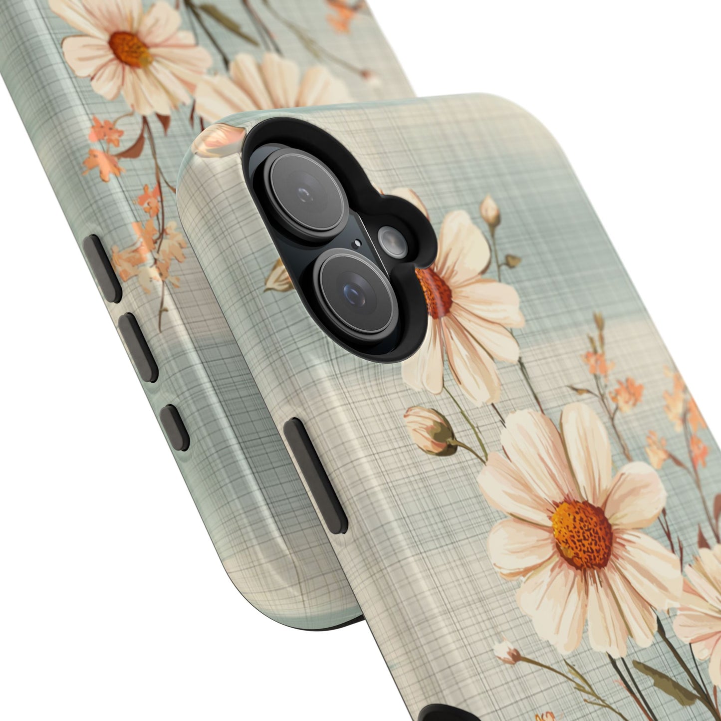 Pastel Green Daisy MagSafe iPhone Case - Floral Plaid Protective Cover