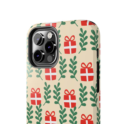 iPhone Case: Holiday Cheer – Red Gifts & Green Leaves