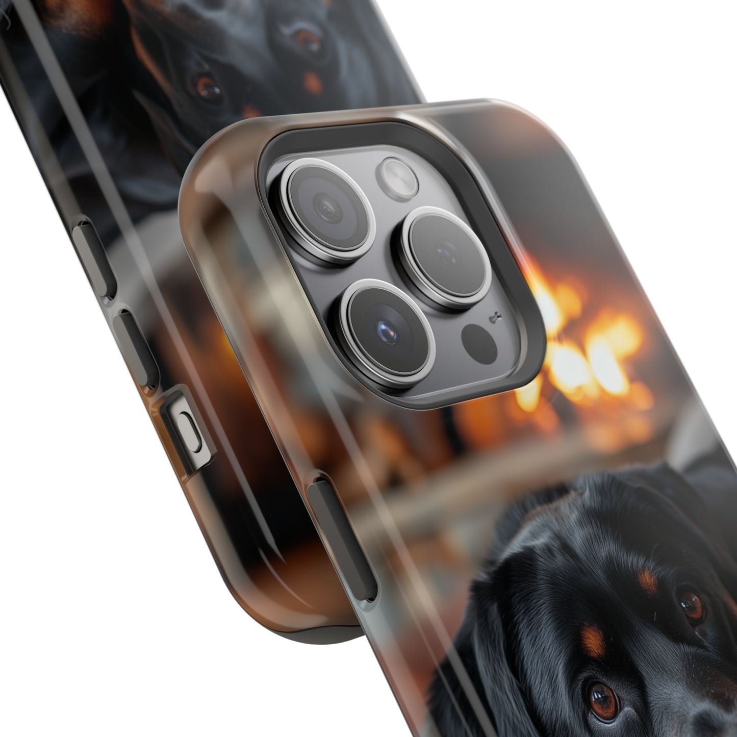 Charming Rottweiler by the Fireplace MagSafe iPhone Case – Cozy & Functional Design