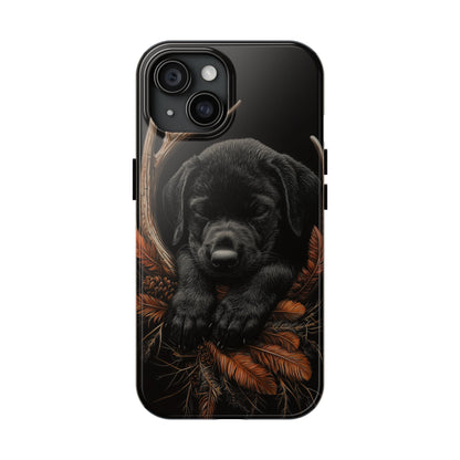 Charming Black Labrador Puppy on Feathers iPhone Case