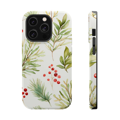 Winter Greenery & Berry Watercolor – MagSafe iPhone Series Case