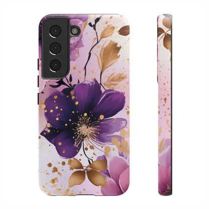 Elegant Purple & Gold Floral Samsung Galaxy Case - Luxe Flower Design