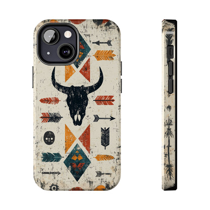 Tribal Bull Skull & Arrows Tough iPhone Case – Rustic Western Design, Dual - Layer Protection - BOGO Cases