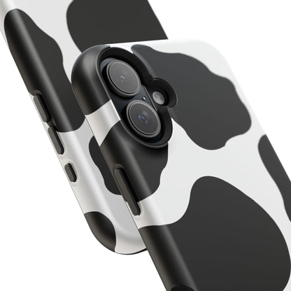 Chic Cow Print Tough Magsafe iPhone Case – Trendy Monochrome Animal Pattern with Dual-Layer Protection