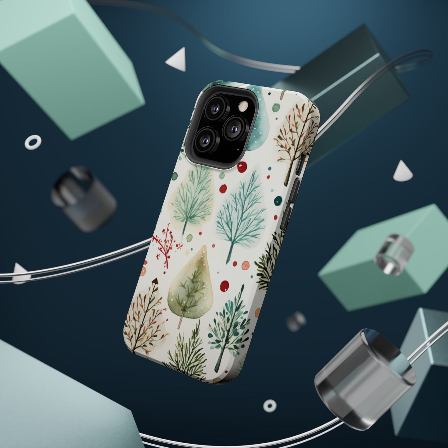 Watercolor Winter Trees MagSafe iPhone Case – Nature-Inspired, Holiday Theme Protective Cover