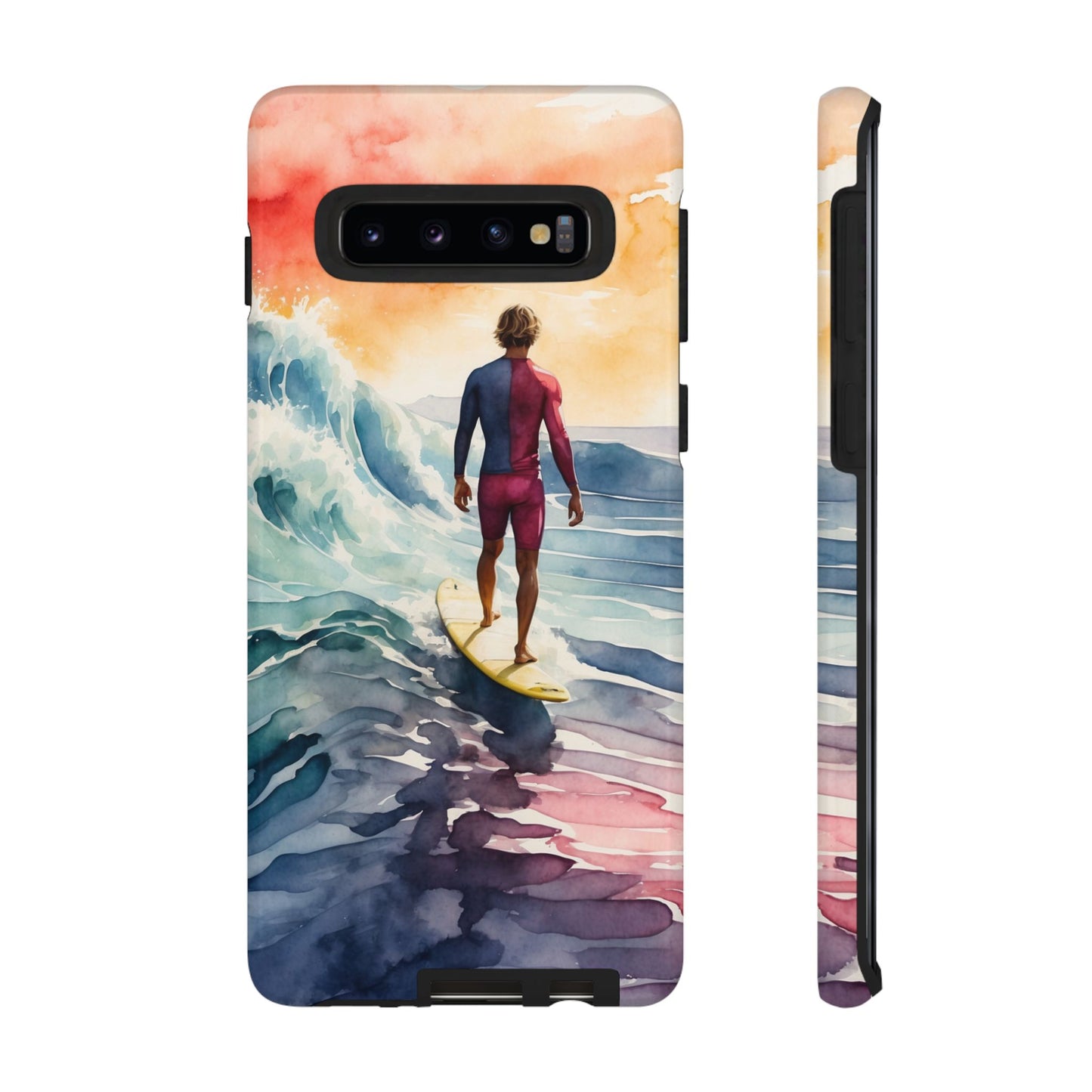 Surfer’s Sunset Wave Samsung Galaxy Case – Vibrant Watercolor Design