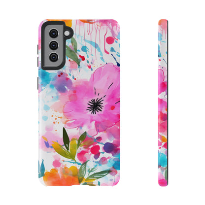 Color Splash Pink & Orange Watercolor Floral - Samsung Galaxy Case