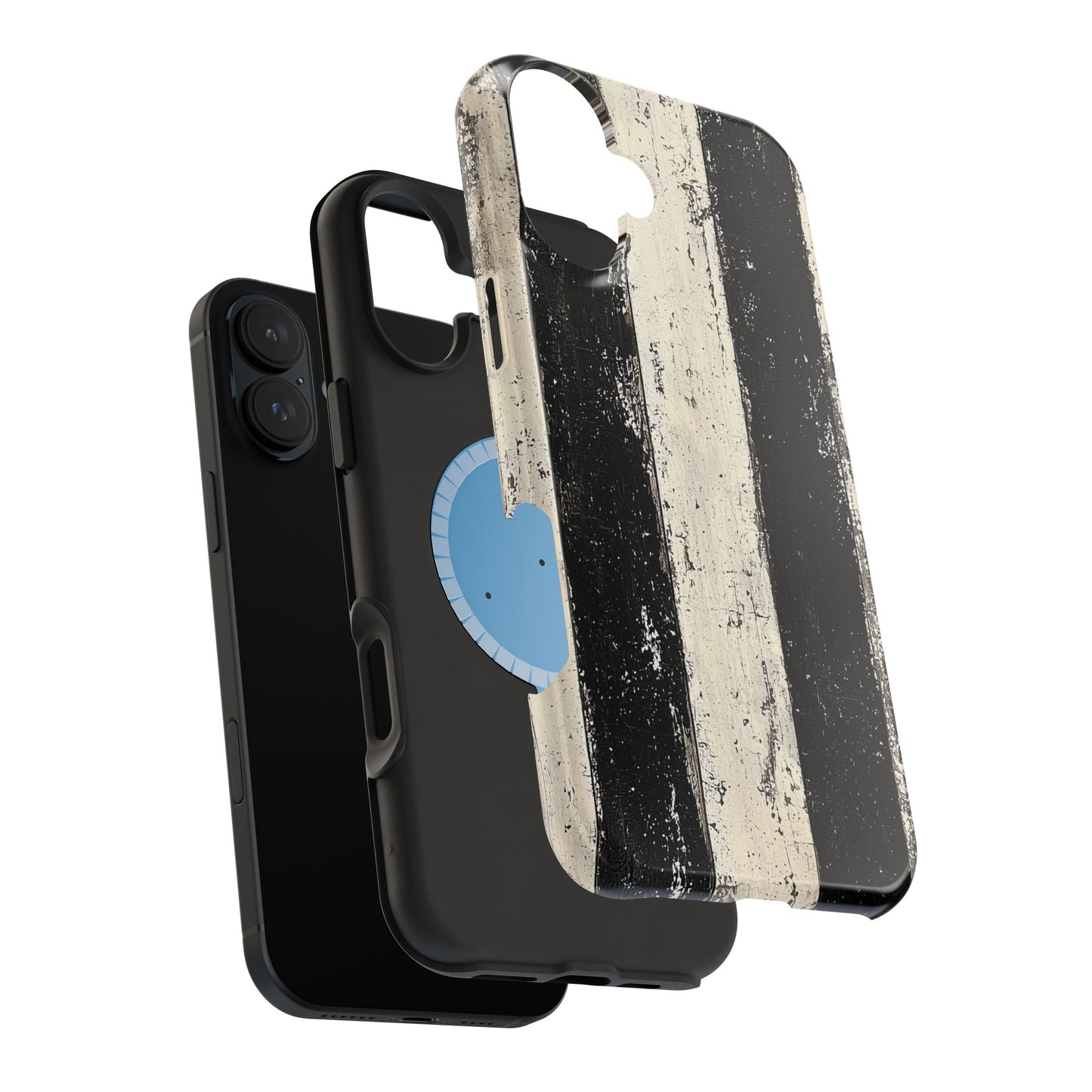 Vintage Vertical Stripe MagSafe iPhone Case - Black & White Grunge Design