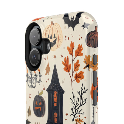 Haunted Halloween MagSafe iPhone Case – Haunted House, Bats, and Pumpkins Design