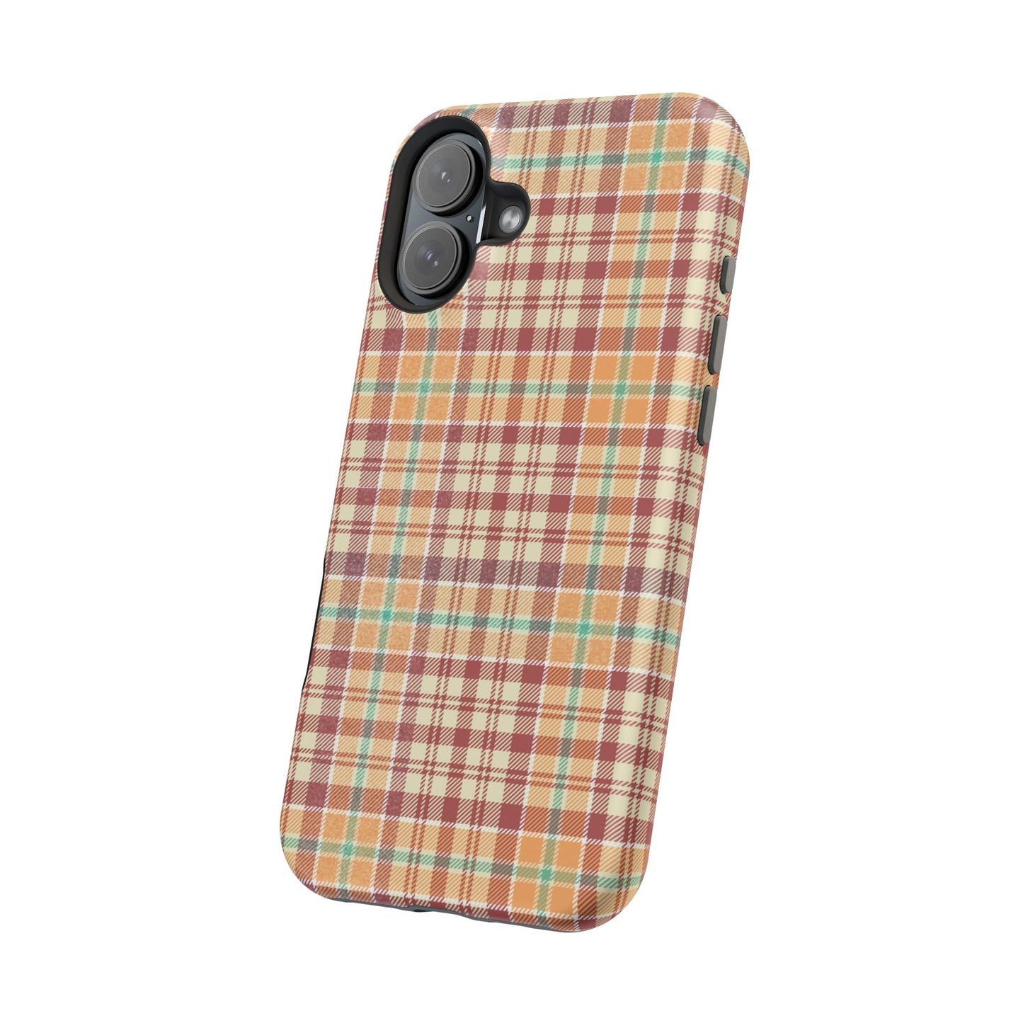 Retro Chic Plaid MagSafe iPhone Case in Red, Orange, Green & Cream – Vintage Design Meets Modern Tech