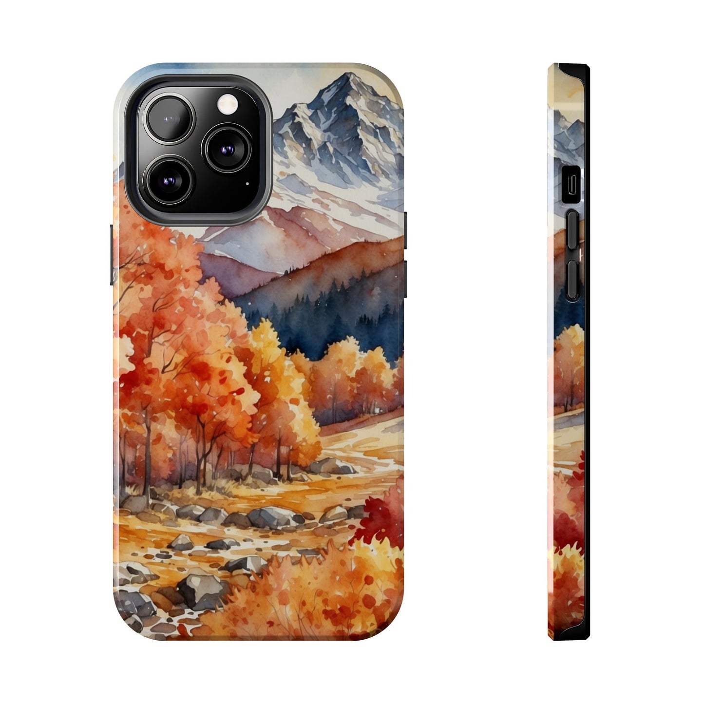 Watercolor Autumn Forest and Mountains - iPhone Case