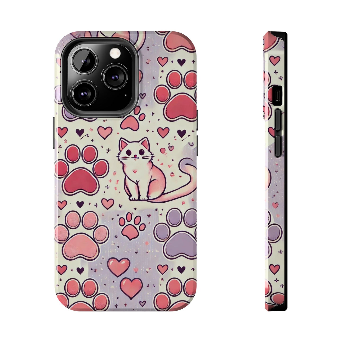 Cute Cat and Paw Print iPhone Case - Pet Lover’s Protective Cover