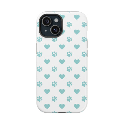 Mint Green Paw Print & Heart MagSafe Case – Pet Lover’s Magnetic Style