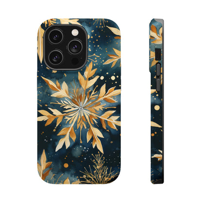 Gold Floral Snowflakes on Midnight Blue - MagSafe iPhone Series Case