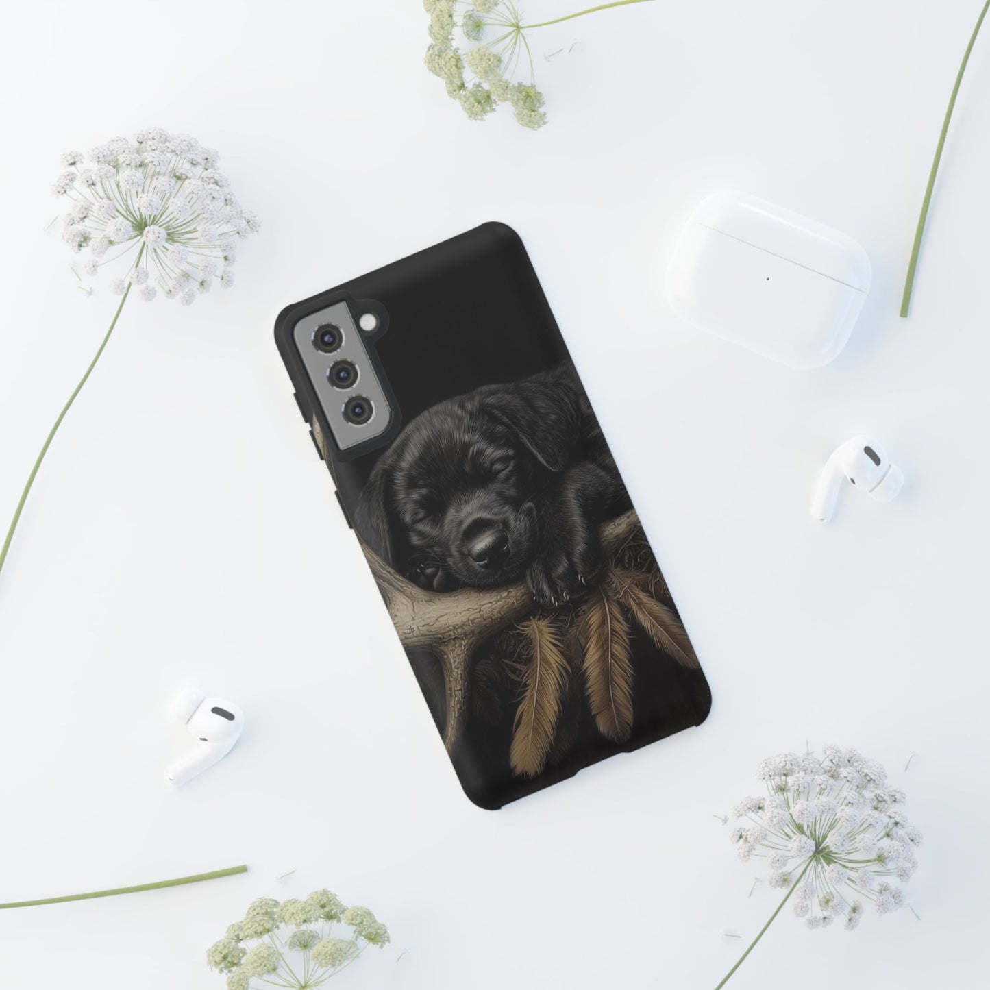 Adorable Black Labrador Puppy on Feathers Samsung Galaxy Case